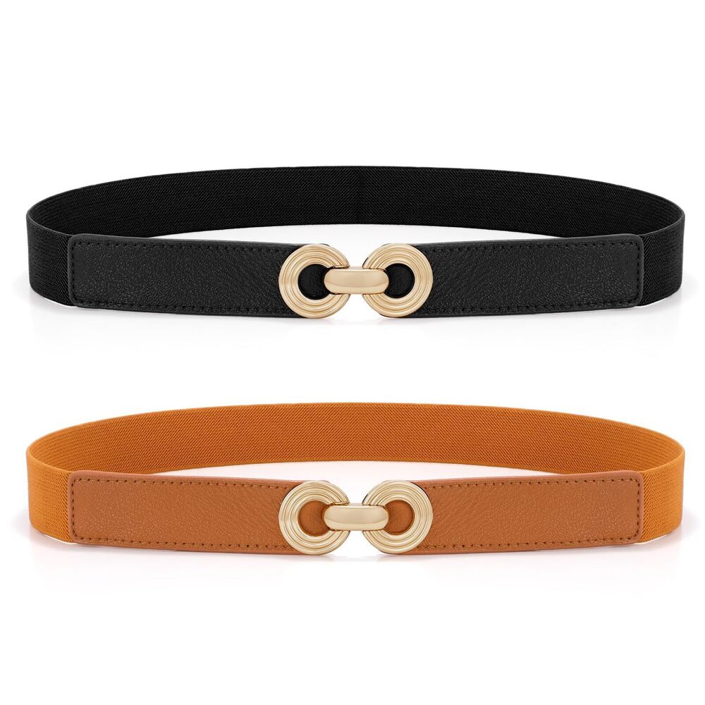 4434 2 Pack Women Skinny Elastic Belt For Dresses Ladies Thin Stretchy